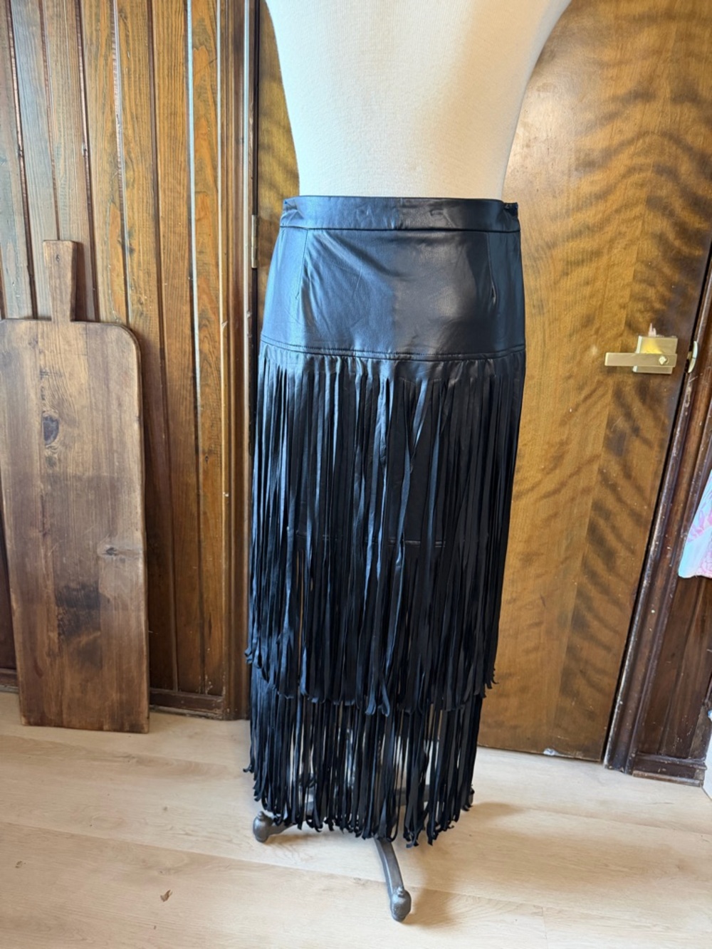 Adore Black Leather Fringe Skirt